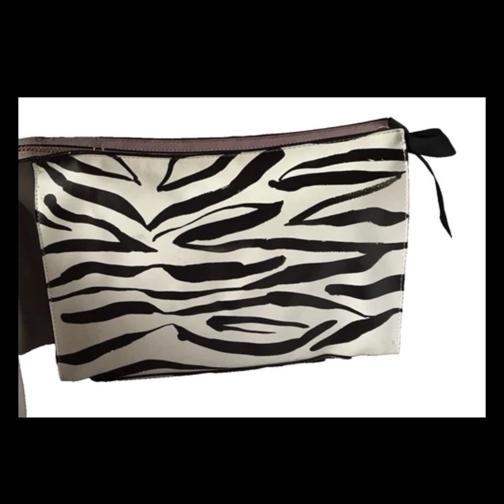 Trish McEvoy Large Travel Makeup Bag Zebra Print Vegan Leather - Picture 2 of 10